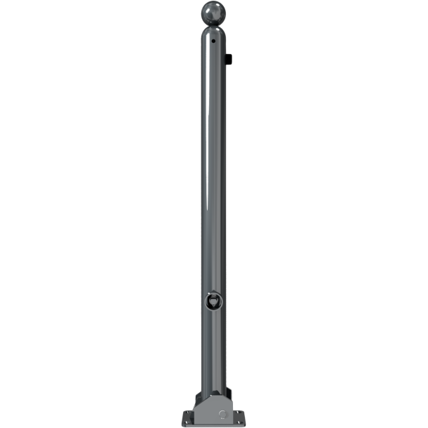 Ornamental bollard | Series 466B | � 60 mm | foldable, self-engaging lockto be fixed by plugswith base plate 100 x 150 mm | with triangular locking mechanism acc. with DIN 3223 | with 1 eyelet